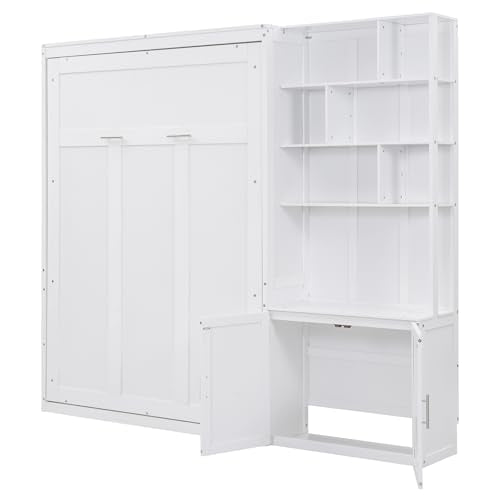 PURLOVE Wood Twin Murphy Bed with Light and USB, Gray W600663