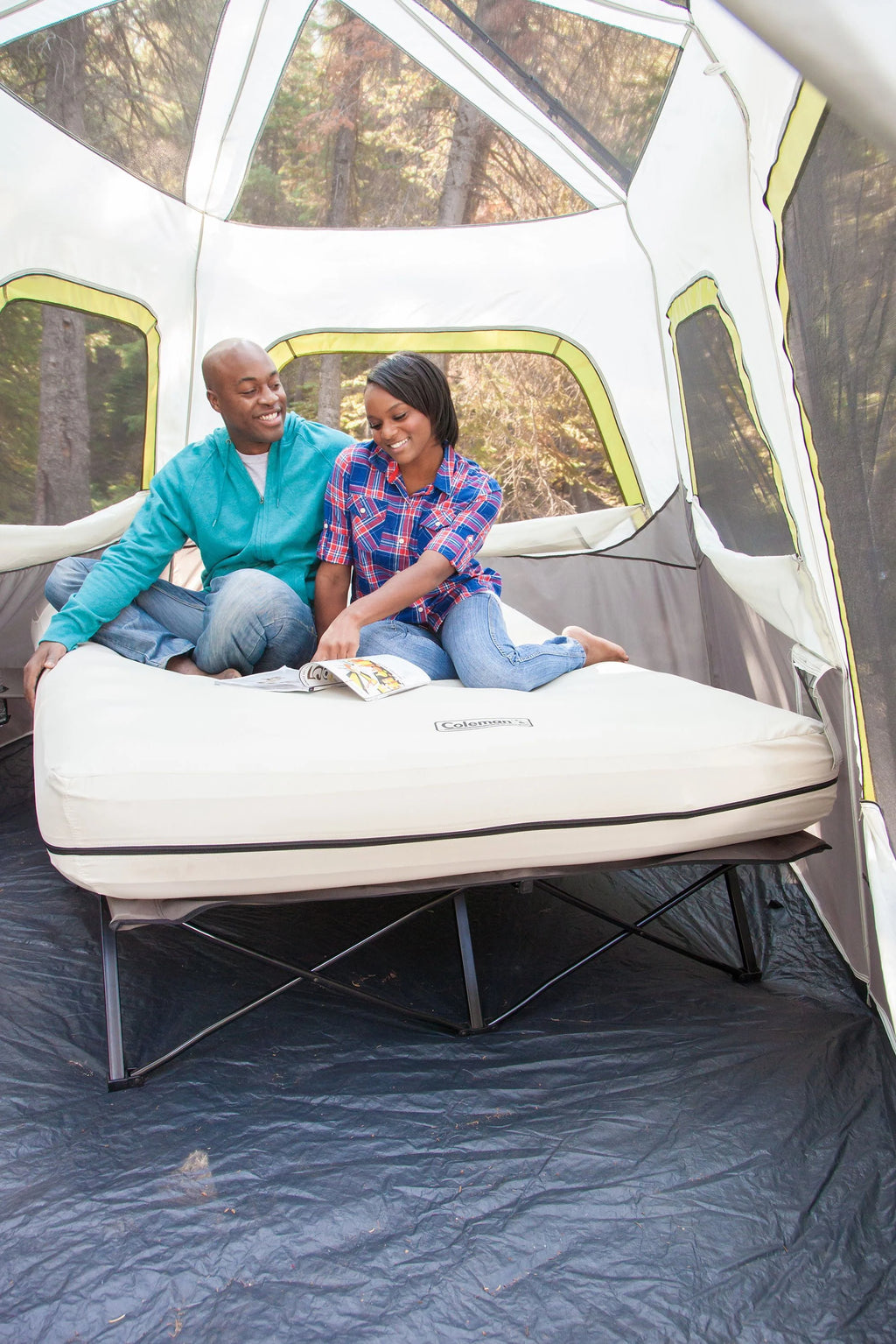 Coleman Cot and Queen Air Mattress Combo with Side Tables, Pump Included C142