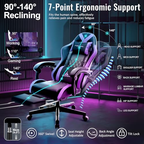 Ergonomic Gaming Chair with Massage, Footrest and Lumbar Support, Black U920785