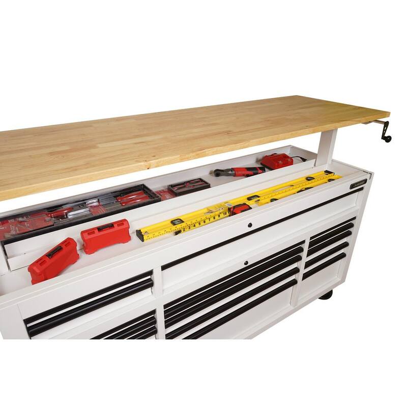 72 in. W Heavy Duty Mobile Workbench Cabinet with Adjustable Height Wood Top S94904