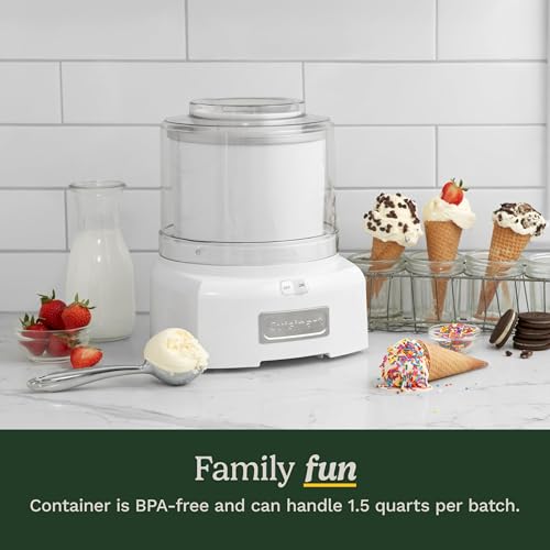Cuisinart Ice Cream Maker, 1.5 Quart, Sorbet & Frozen Yogurt, ICE-21P1, White A833541
