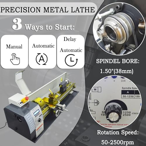 INTBUYING 8"x32" Benchtop Metal Lathe Machine 1100W Brushless Motor 50-2500RPM RC-210E 110V X978005