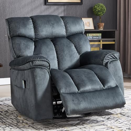 INZOY Massage Swivel Rocker Recliner with Heat and Vibration, Brown G989