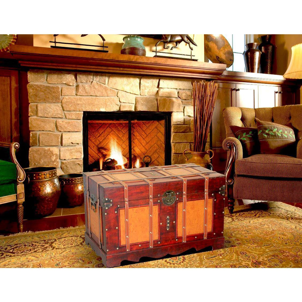 Vintiquewise Large Antique Style Steamer Trunk Storage Box B965742