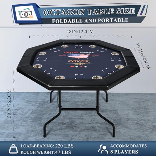 Foldable 50" Octagon Poker Table with Cup Holders L79369