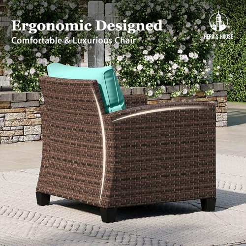 HERA'S HOUSE Patio Furniture Set with 56" Fire Pit Table, 6 Pieces 7 Seats Wicker Sectional Z546196