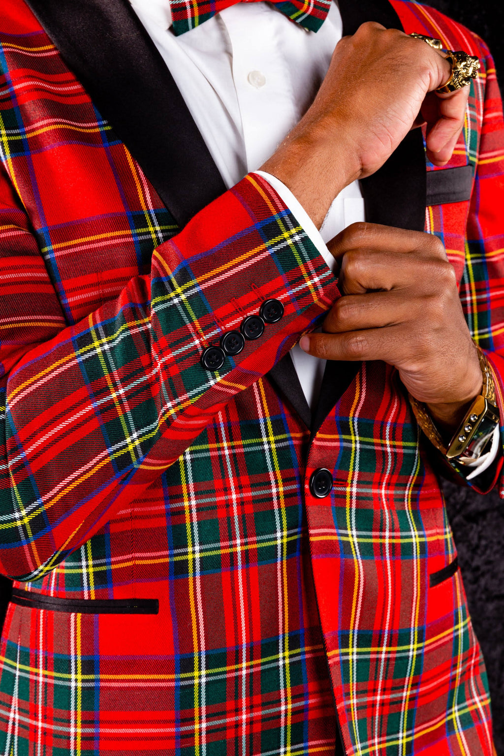 Shinesty Rockefeller Tartan Plaid Tuxedo Size 50 Black/Red R60688