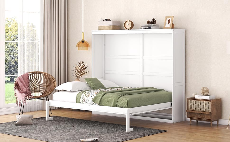 Full Size Murphy Bed with Drawers, Cabinets and USB Ports, Gray D589081