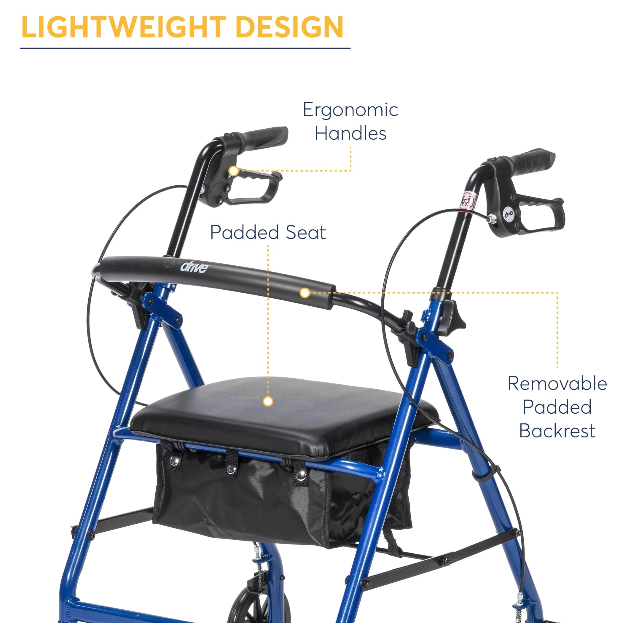 Drive Medical Rollator Walker with 6 Wheels, Padded Seat, Blue Y18032