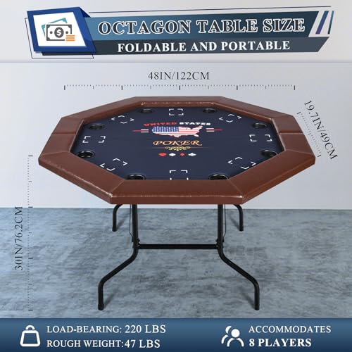 Foldable 50" Octagon Poker Table with Cup Holders L79369