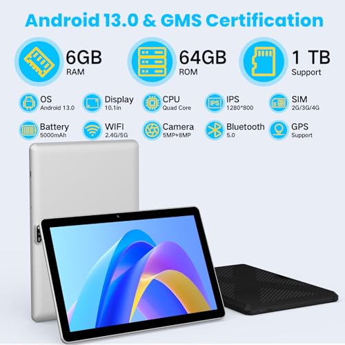 JUNYANG Android 13 Tablet 10.1 Inch 4G LTE with SIM Card Slot, 64GB ROM Y768
