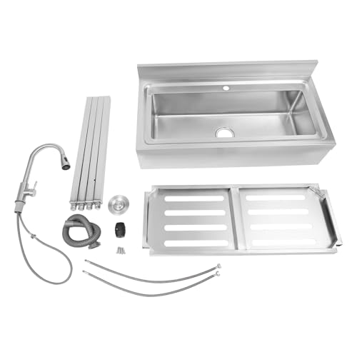Stainless Steel Freestanding Single Bowl Utility Sink with Pull-Out Faucet E965170