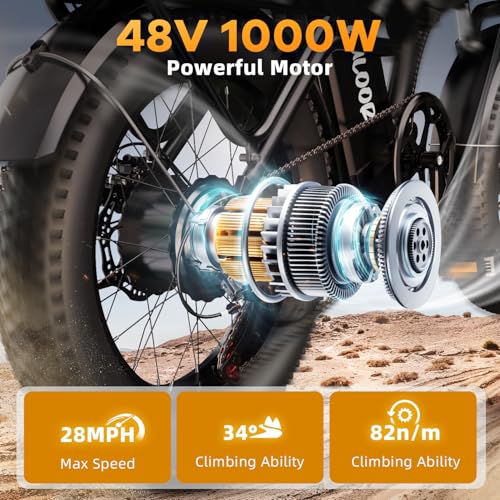 Folding Electric Bike 1000W 48V 20AH Removable Battery 20" Fat Tire for Adults C847123
