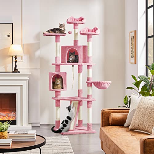 Yaheetech Multi-Level Cat Tree with Scratching Posts, Plush Perches and Condo, Dark Gray and White V70137
