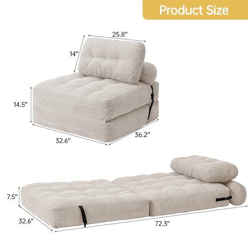 Folding Sofa Bed Convertible Sleeper Chair with Pillow, Grey L546