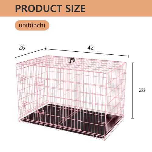 FDW Dog Crate for Large Dogs 48 Inch Folding Metal Wire Cage Double Door N1299