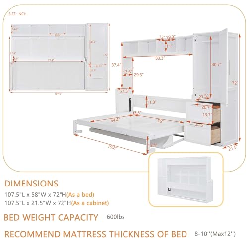 Linique Murphy Cabinet Wall Bed with Closet, Drawers and Top Shelf, Gray K190832