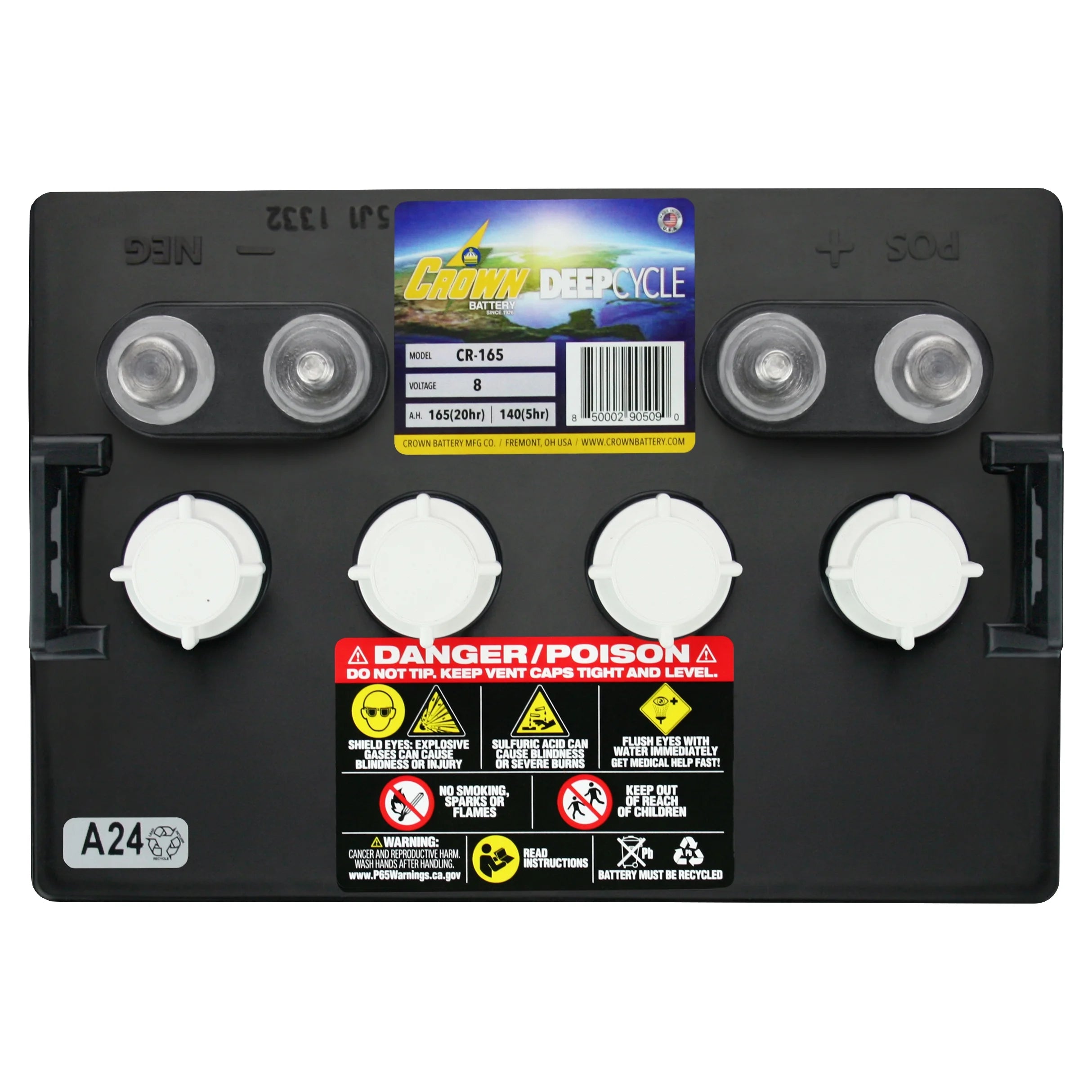 Crown CR-165 8V Deep-Cycle Flooded Battery M779