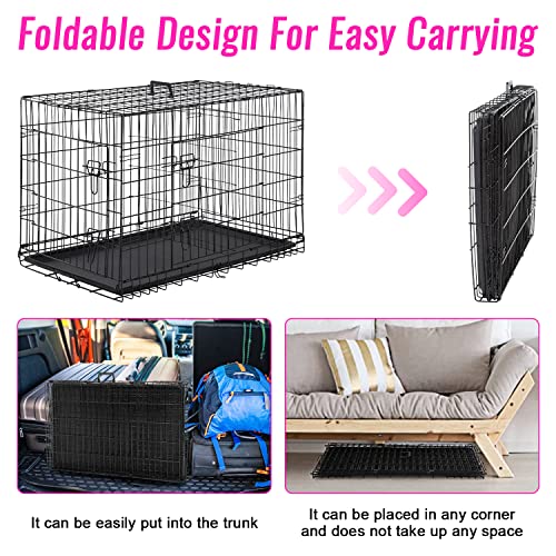 FDW Dog Crate for Large Dogs 48 Inch Folding Metal Wire Cage Double Door N1299