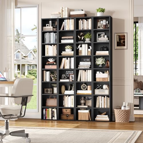 FOTOSOK 8-Tier Media Tower Rack, Tall Narrow Bookcase, Black/Brown W19438