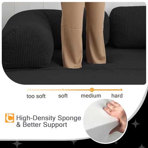 COMAX Folding Sofa Bed Convertible Chair Bed Corduroy 3-in-1 Floor Couch, Dark Grey E940