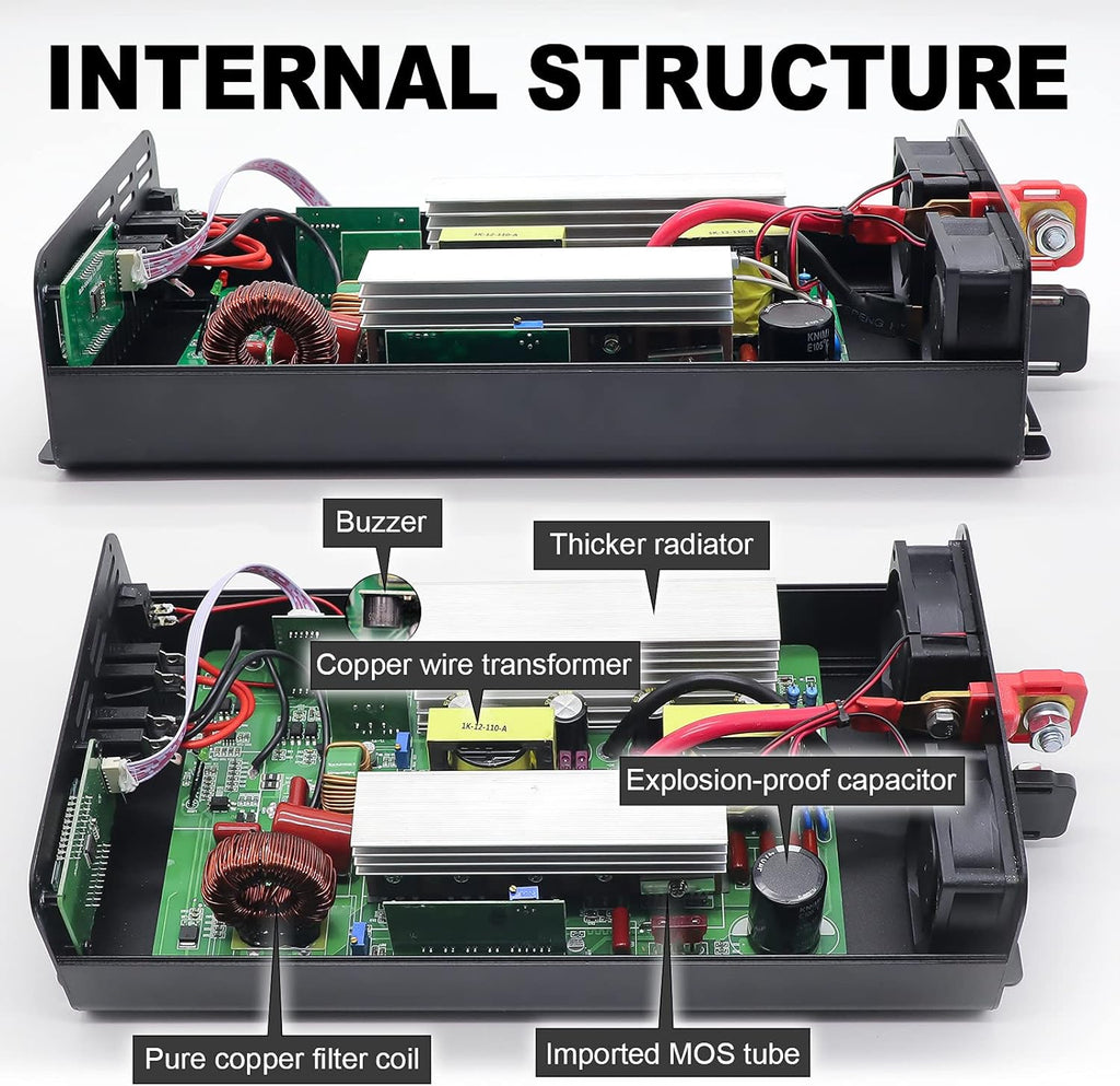 Pure Sine Wave Power Inverter 1500W DC 12V to AC 110V with 2 Outlets LCD Display X168216