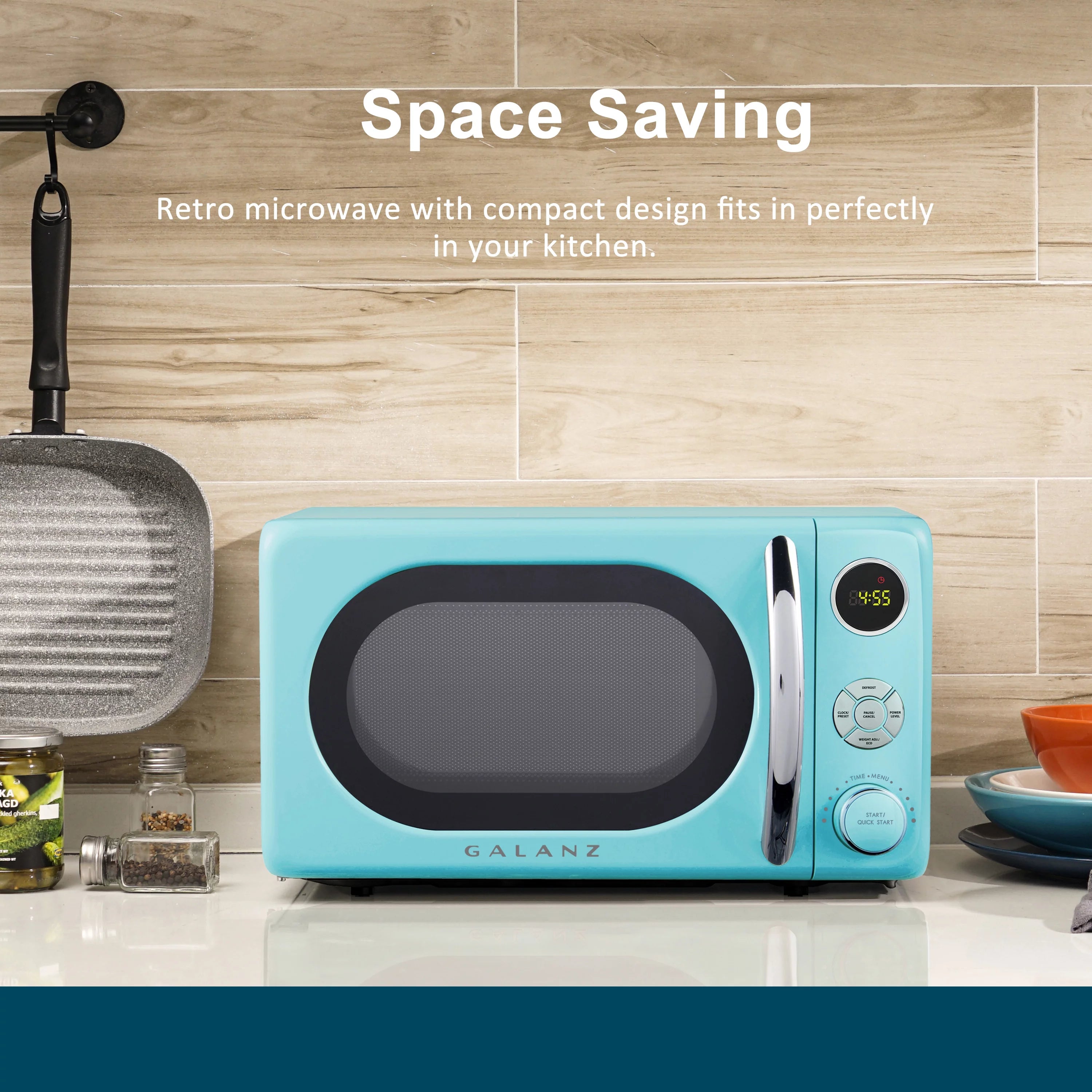 Galanz 0.7 Cu ft Retro Countertop Microwave Oven, 700W, Blue L502