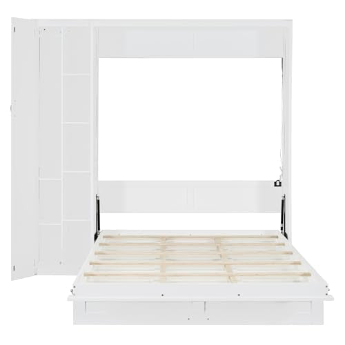 Harper & Bright Designs Queen Murphy Bed with Storage Shelves and LED Lights, Gray D9429