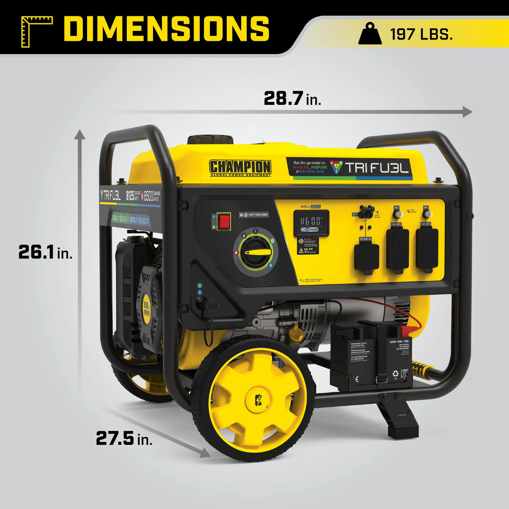 Champion Power Equipment 6500-Watt Tri-Fuel Portable Generator with CO Shield and Electric Start I89983