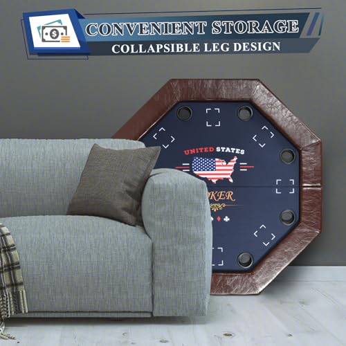 Foldable 50" Octagon Poker Table with Cup Holders L79369