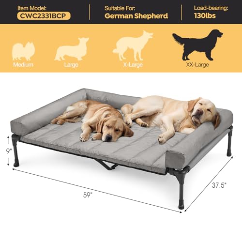 Veehoo Elevated Dog Bed with Removable Waterproof Bolster Cushion, Breathable Mesh, Indoor Outdoor, 42x30 inches, Beige U875430