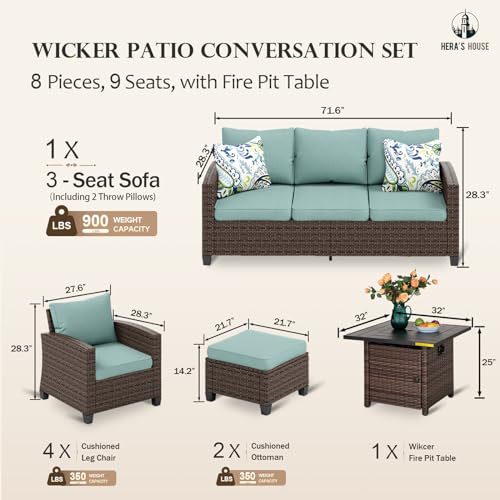 HERA'S HOUSE Patio Furniture Set with 56" Fire Pit Table, 6 Pieces 7 Seats Wicker Sectional Z546196