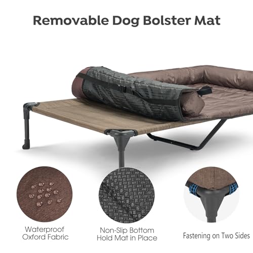Veehoo Elevated Dog Bed with Removable Waterproof Bolster Cushion, Breathable Mesh, Indoor Outdoor, 42x30 inches, Beige U875430