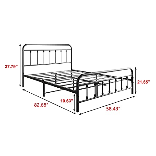 Vintage Full Size Metal Bed Frame with Headboard and Footboard, Black Z946901