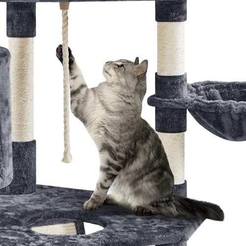 Yaheetech Multi-Level Cat Tree with Scratching Posts, Plush Perches and Condo, Dark Gray and White V70137