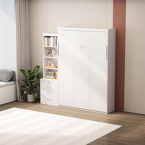 Full Size Murphy Bed with Drawers, Cabinets and USB Ports, Gray D589081