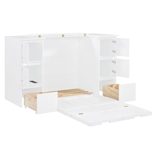 Full Size Murphy Bed with Drawers, Cabinets and USB Ports, Gray D589081