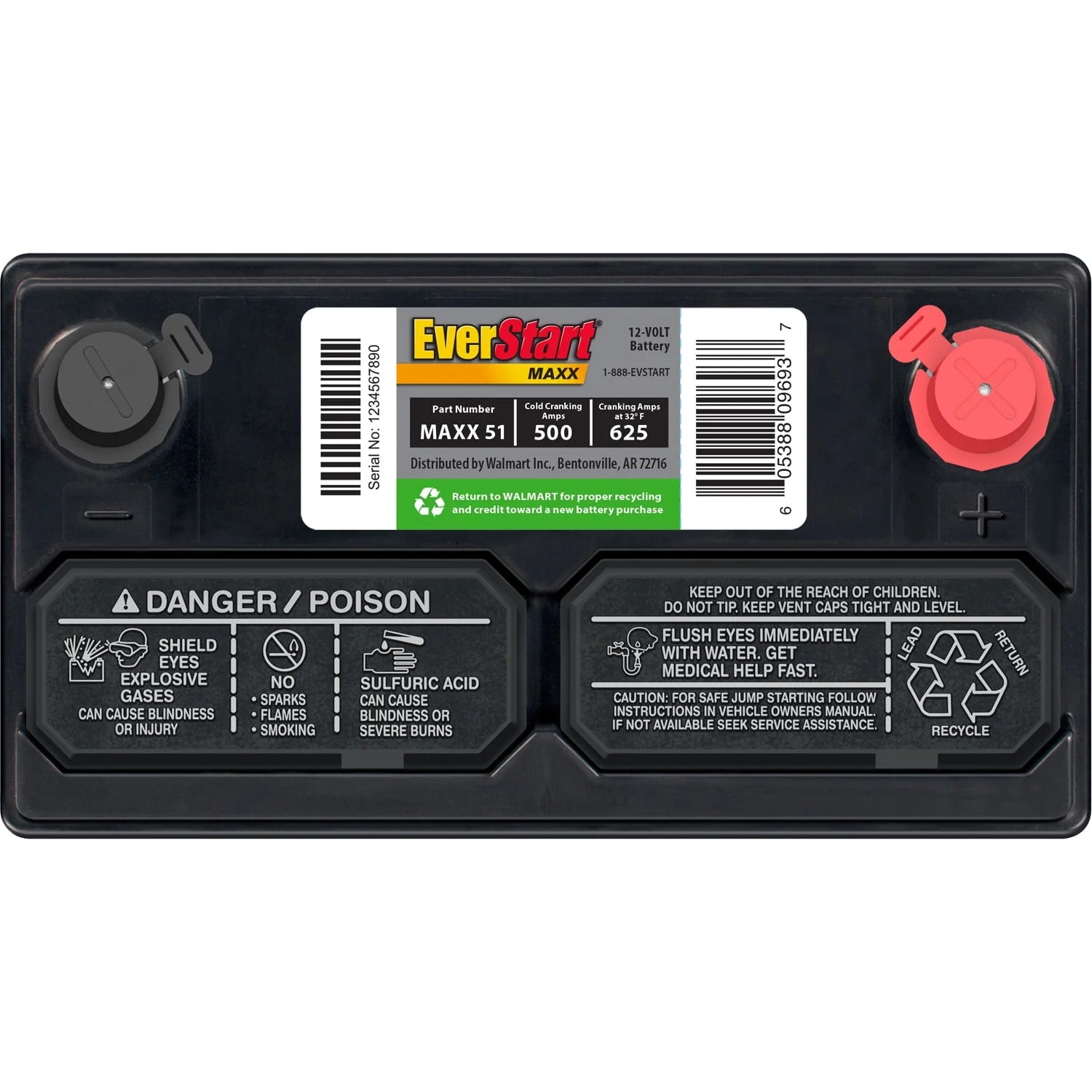 EverStart Maxx Lead Acid Automotive Battery Group 51 12V 500 CCA J16778