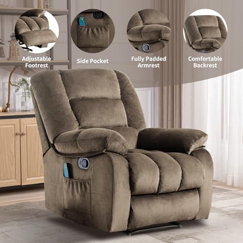 Massage Recliner Chair with Heat, Ergonomic Fabric, Side Pockets (Taupe) S254