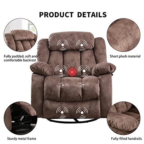 INZOY Massage Swivel Rocker Recliner with Heat and Vibration, Brown G989