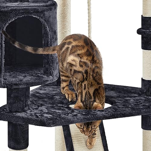 Yaheetech Multi-Level Cat Tree with Scratching Posts, Plush Perches and Condo, Dark Gray and White V70137