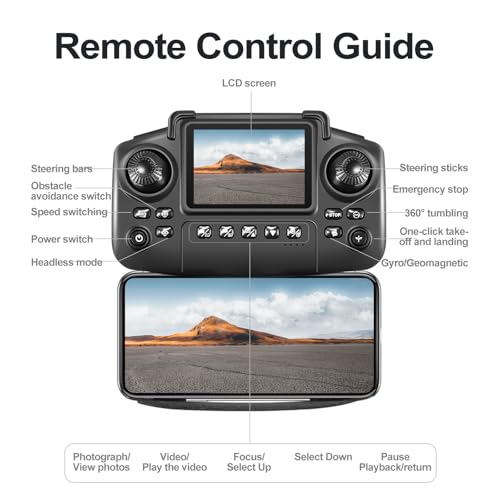 E88 Drone with Screen Controller, Foldable Mini Drone for Beginners, 2 Batteries, Black E7038