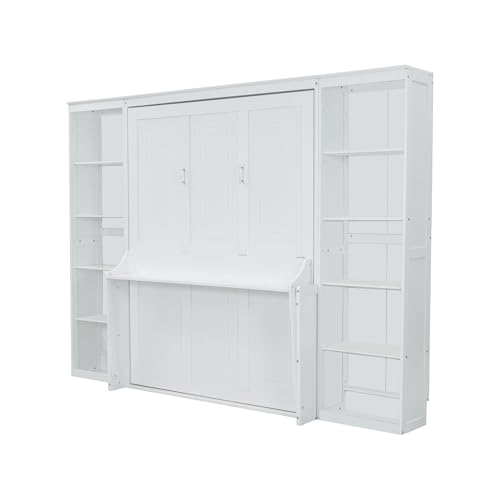 SOFTSEA Full Size Murphy Bed with Desk and Shelves, White F195
