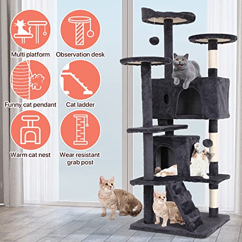 ASHY 54in Cat Tree with Scratching Post for Indoor Cats I993