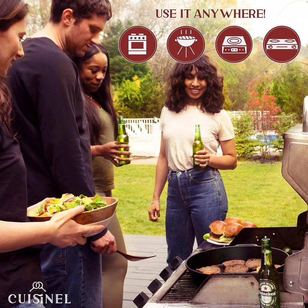 Cuisinel 15" Lidded Cast Iron Skillet Pre-Seasoned with Silicone Handle Covers D6582