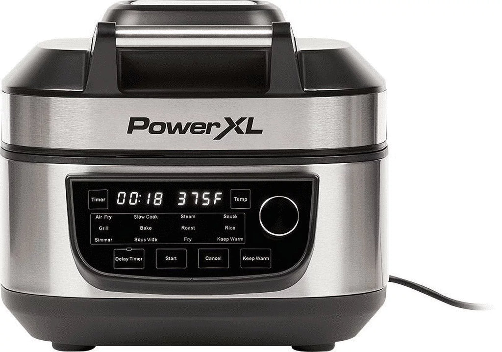 PowerXL Grill Air Fryer Combo 12-in-1 Indoor Grill, Air Fryer, Slow Cooker, Roast, Bake, 1550-Watts, Stainless Steel Finish