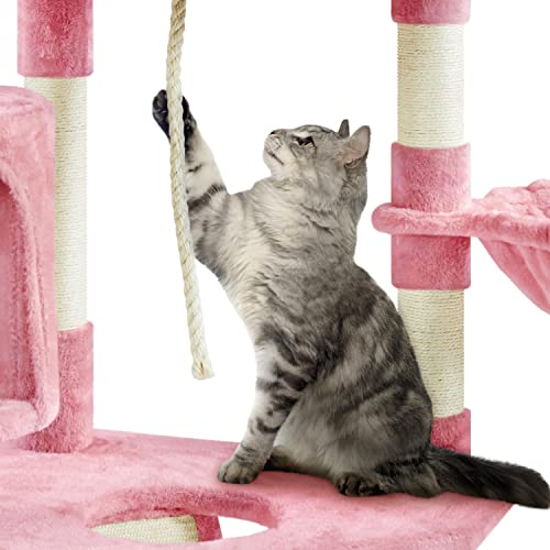 Yaheetech Multi-Level Cat Tree with Scratching Posts, Plush Perches and Condo, Dark Gray and White V70137