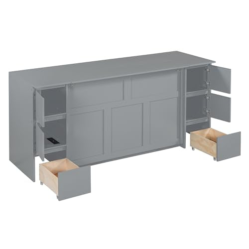 Full Size Murphy Bed with Drawers, Cabinets and USB Ports, Gray D589081
