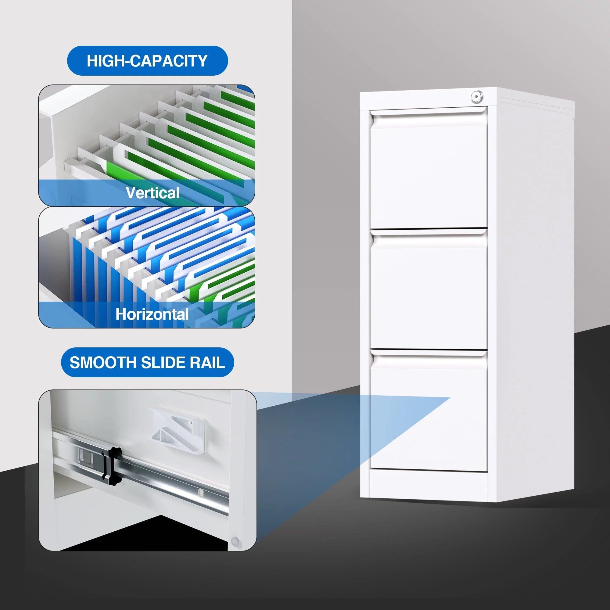 SUPEER 4 Drawer File Cabinet with Lock, Metal Vertical Storage, Black E499