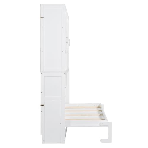 SOFTSEA Twin Murphy Bed Frame with Storage, Foldable Wall Bed, Gray I79151